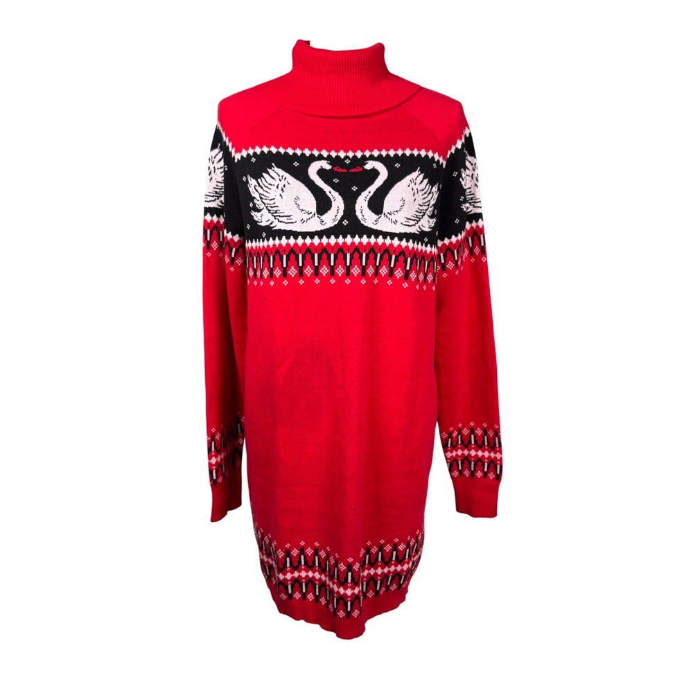 Nuuly X Rachel Antonoff Red Swan Fair Isle‎ Sweater Dress Sz M New W/Defect - Picture 2 of 15